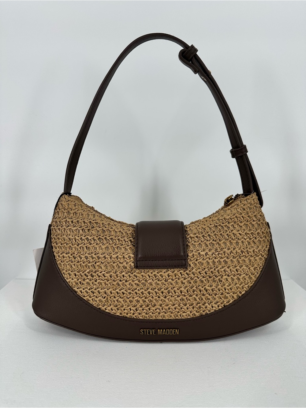 STEVE MADDEN Woven Crescent Raffia Boho Natural Brown Shoulder Crossbody Bag NWT - Picture 4 of 14